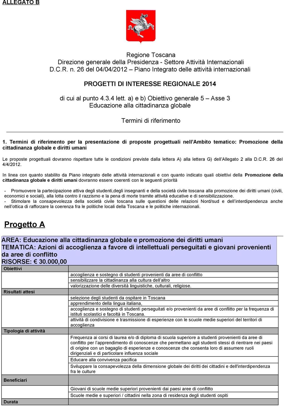 a) e b) Obiettivo generale 5 Asse 3 Educazione alla cittadinanza globale Termini di riferimento 1.