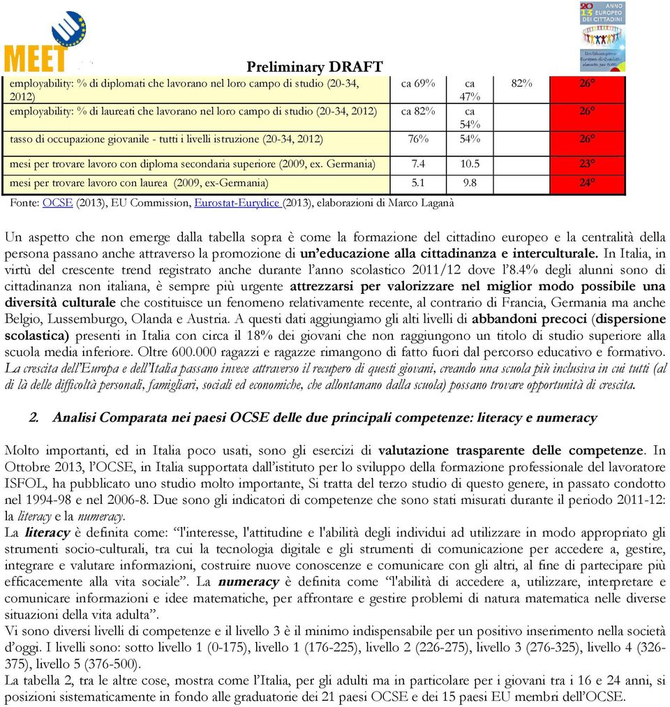 . Fonte: OCSE (0), EU Commission, Eurostat-Eurydice (0), elaborazioni di Marco Laganà Un aspetto che non emerge dalla tabella sopra è come la formazione del cittadino europeo e la centralità della