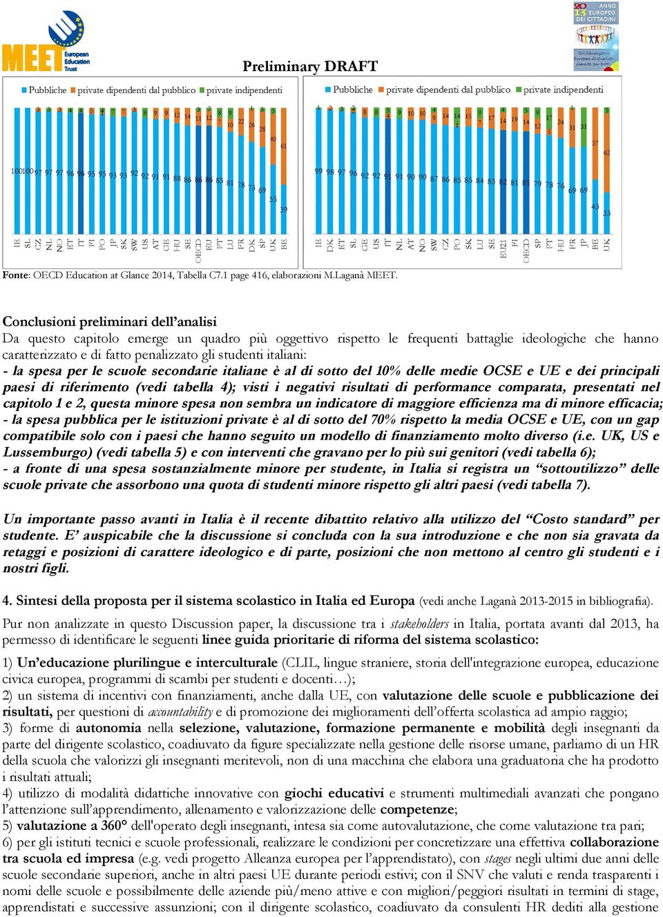 italiani: - la spesa per le scuole secondarie italiane è al di sotto del 0% delle medie OCSE e UE e dei principali paesi di riferimento (vedi tabella ); visti i negativi risultati di performance