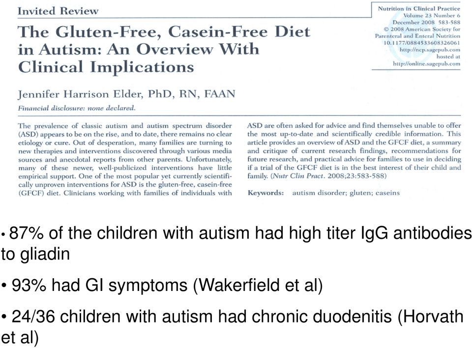 symptoms (Wakerfield et al) 24/36 children