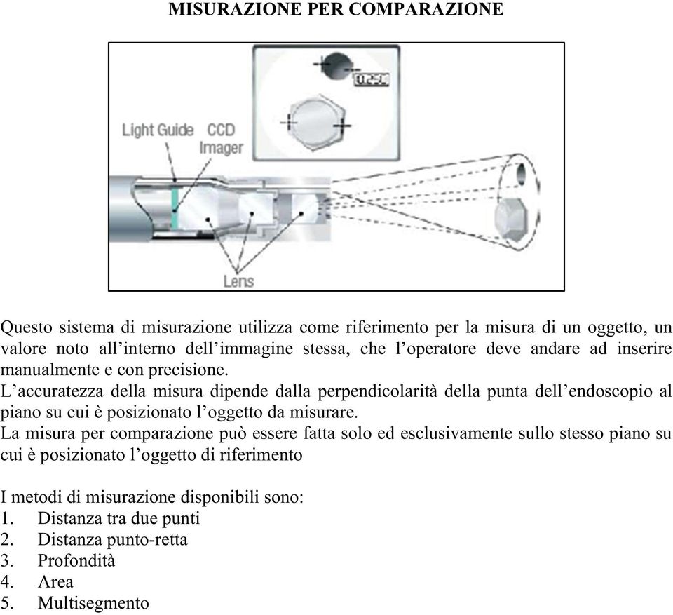 L accuratezza della misura dipende dalla perpendicolarità della punta dell endoscopio al piano su cui è posizionato l oggetto da misurare.