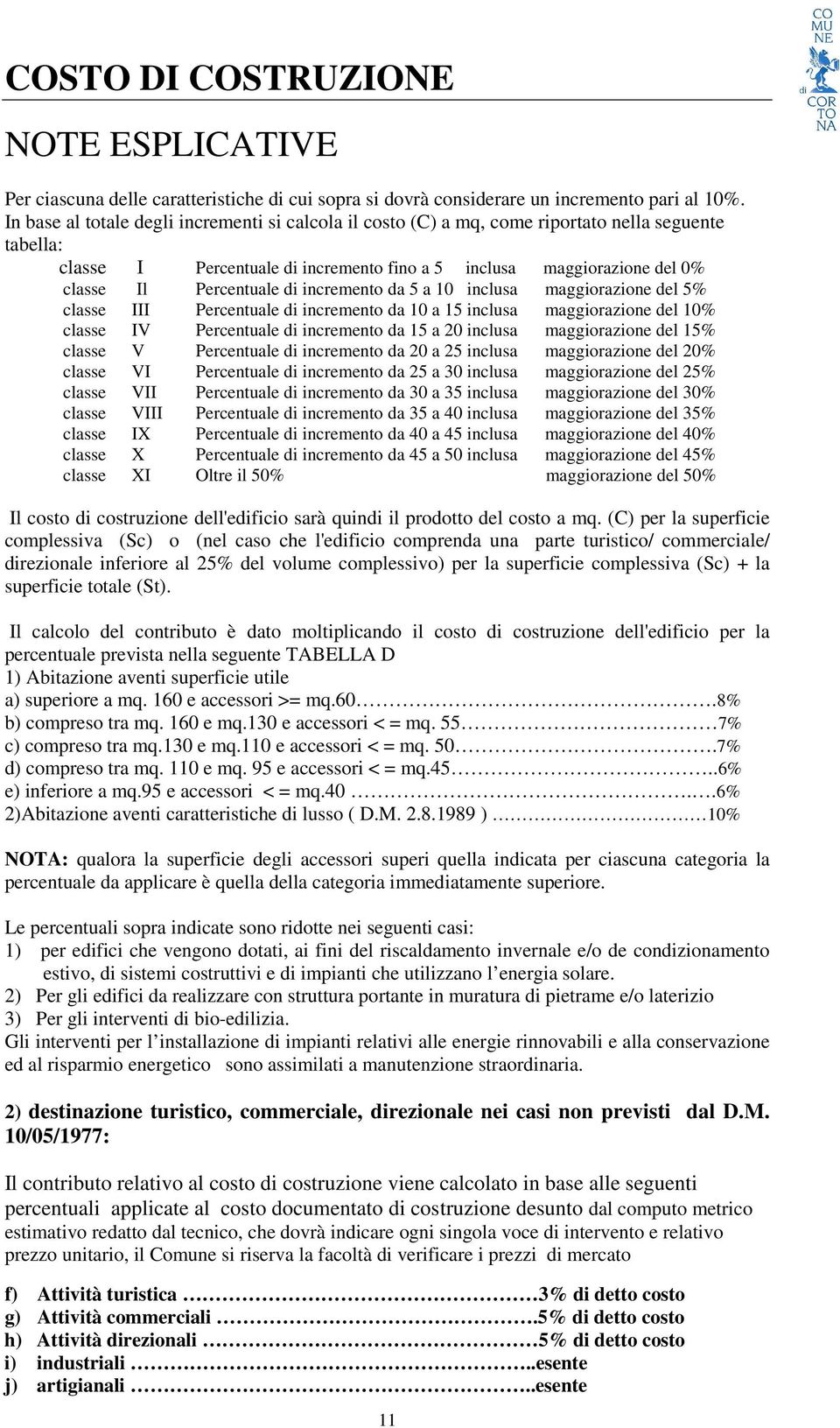 di incremento da 5 a 10 inclusa maggiorazione del 5% classe III Percentuale di incremento da 10 a 15 inclusa maggiorazione del 10% classe IV Percentuale di incremento da 15 a 20 inclusa maggiorazione