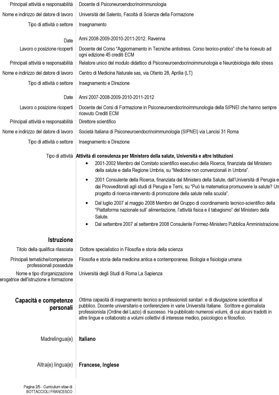 Corso teorico-pratico che ha ricevuto ad ogni edizione 45 crediti ECM Relatore unico del modulo didattico di Psiconeuroendocrinoimmunologia e Neurobiologia dello stress Centro di Medicina Naturale