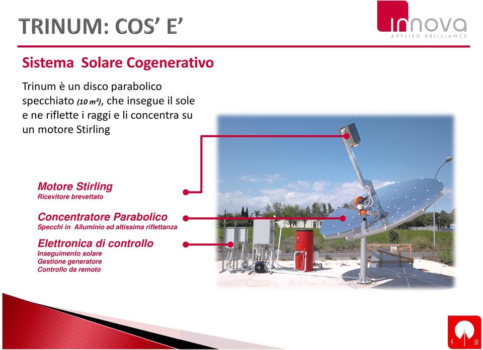 Stirling Ricevitore brevettato Concentratore Parabolico Specchi in Alluminio ad