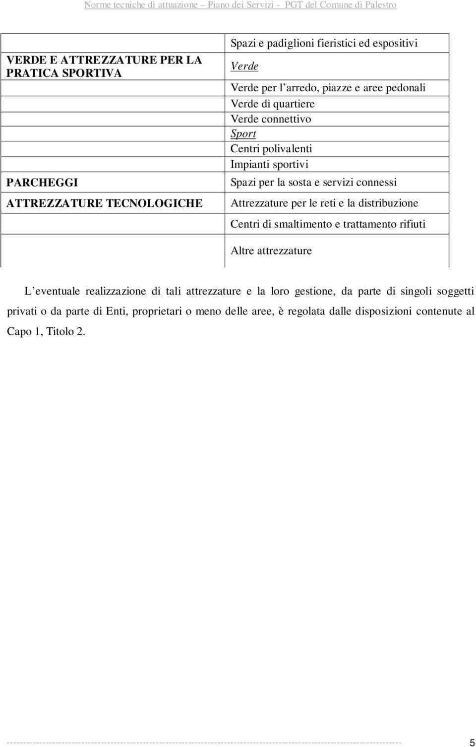 trattamento rifiuti Altre attrezzature L eventuale realizzazione di tali attrezzature e la loro gestione, da parte di singoli soggetti privati o da parte di Enti, proprietari o meno