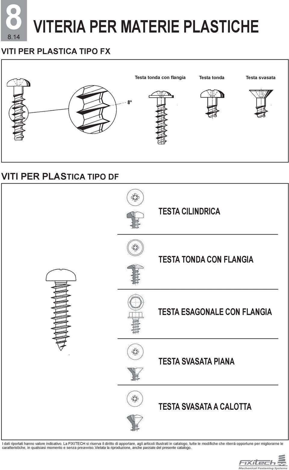 La FIXITECH si riserva il diritto di apportare, agli articoli illustrati in catalogo, tutte le modifi che che riterrà opportune