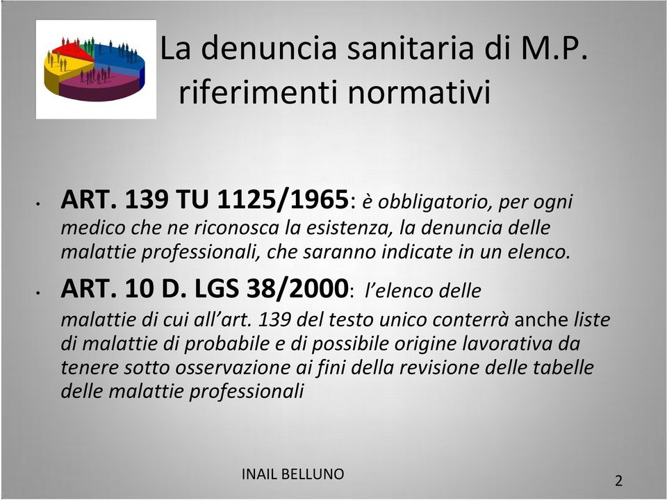 professionali, che saranno indicate in un elenco. ART. 10 D. LGS 38/2000: l elenco delle malattie di cui all art.