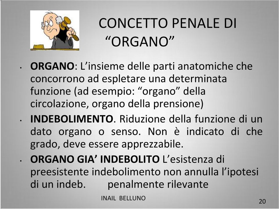 Riduzione della funzione di un dato organo o senso. Non è indicato di che grado, deve essere apprezzabile.