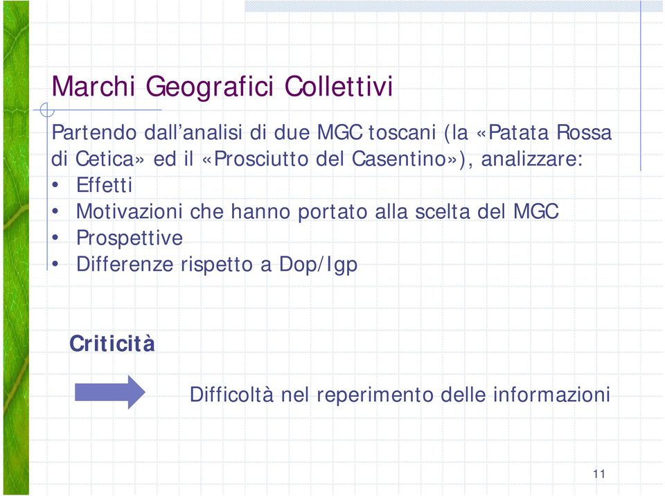 Effetti Motivazioni che hanno portato alla scelta del MGC Prospettive