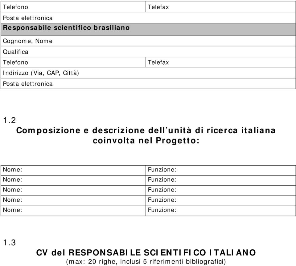 2 Composizione e descrizione dell unità di ricerca italiana coinvolta nel Progetto: 1.