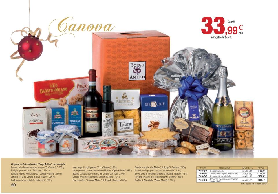 250 g 20 Vaso sugo ai funghi porcini Col del Buono, 185 g Vaso cipollotte con aceto balsamico di Modena Capricci di Gola, 285 g Scatola Cantuccini al vin santo del Chianti Stil Dolce, 100 g Vassoio