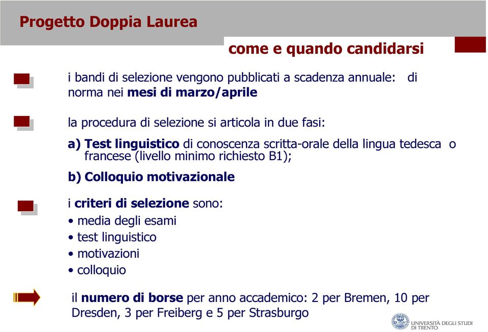 tedesca o francese (livello minimo richiesto B1); b) Colloquio motivazionale i criteri di selezione sono: media degli esami test