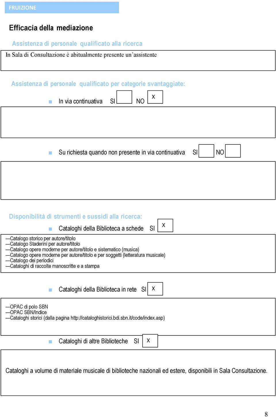 storico per autore/titolo Catalogo Staderini per autore/titolo Catalogo opere moderne per autore/titolo e sistematico (musica) Catalogo opere moderne per autore/titolo e per soggetti (letteratura