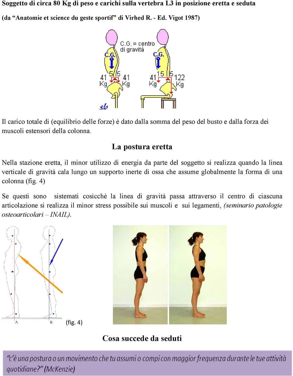 La postura eretta Nella stazione eretta, il minor utilizzo di energia da parte del soggetto si realizza quando la linea verticale di gravità cala lungo un supporto inerte di ossa che assume