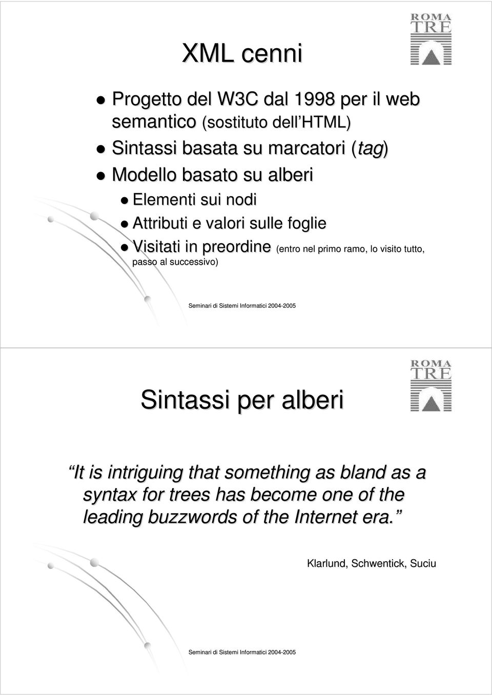 passo al successivo) Seminari di Sistemi Informatici 2004- Sintassi per alberi It is intriguing that something as bland as a syntax