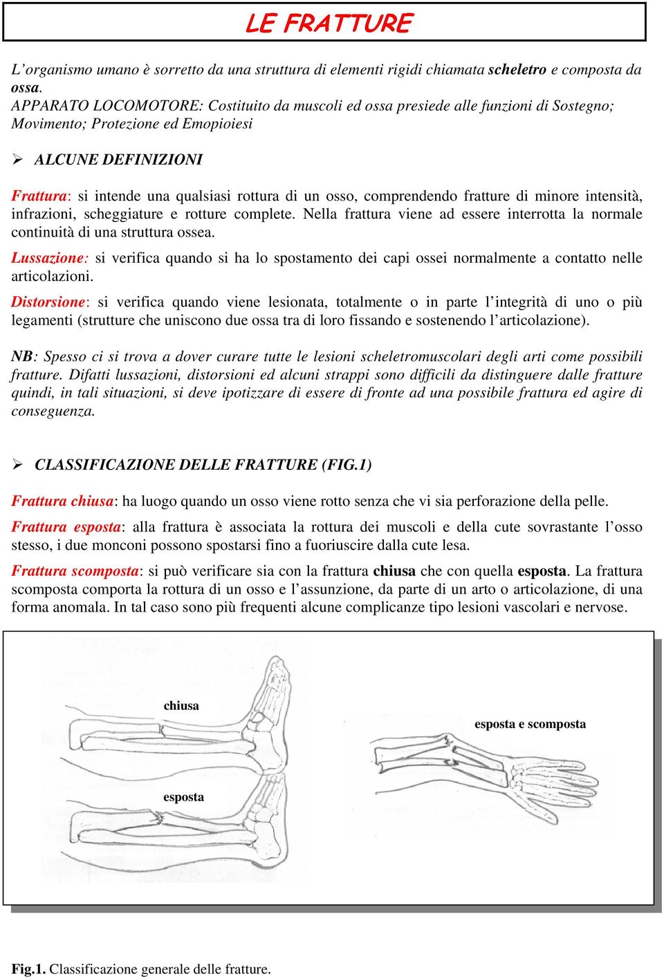 comprendendo fratture di minore intensità, infrazioni, scheggiature e rotture complete. Nella frattura viene ad essere interrotta la normale continuità di una struttura ossea.