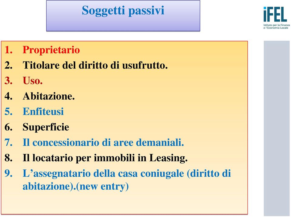 Enfiteusi 6. Superficie 7. Il concessionario di aree demaniali. 8.