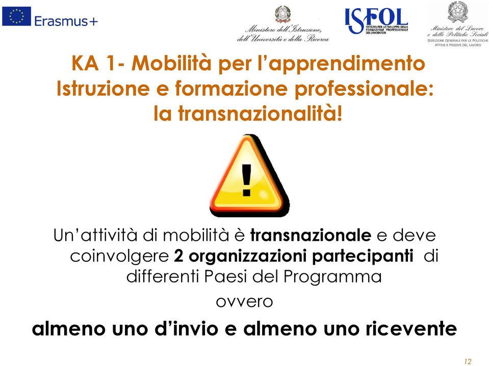 Un attività di mobilità è transnazionale e deve coinvolgere 2