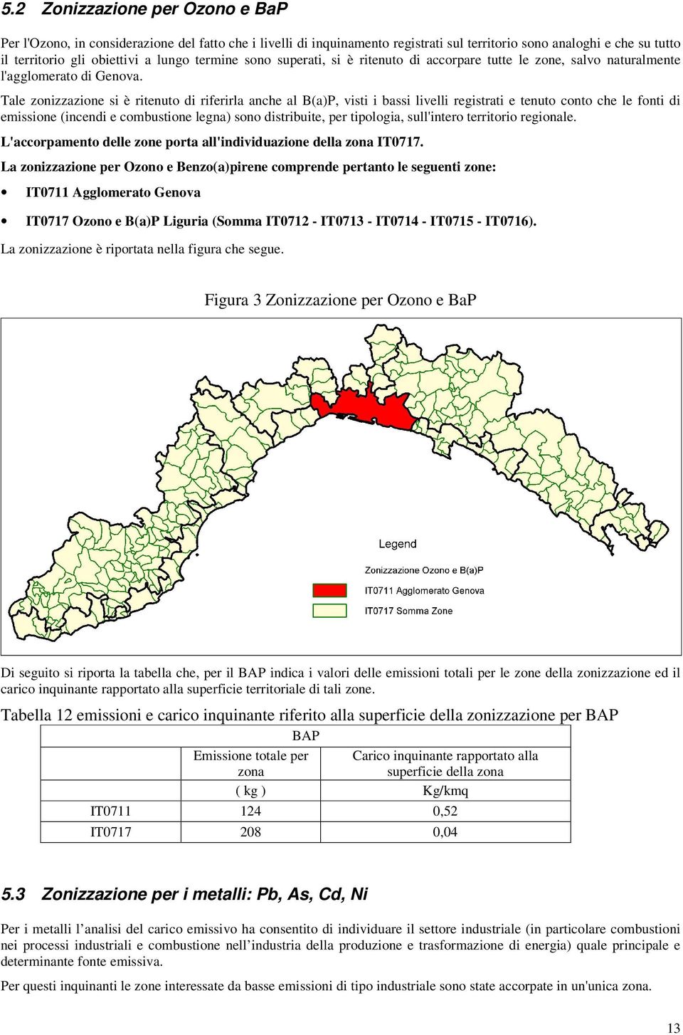 Tale zonizzazione si è ritenuto di riferirla anche al B(a)P, visti i bassi livelli registrati e tenuto conto che le fonti di emissione (incendi e combustione legna) sono distribuite, per tipologia,