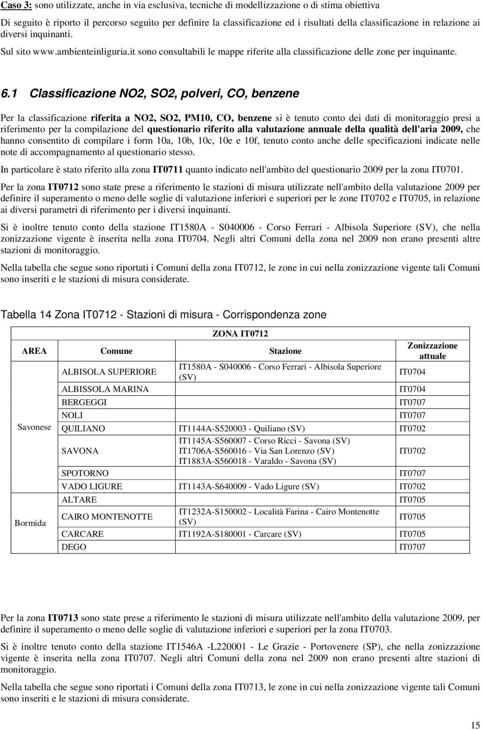 1 Classificazione NO2, SO2, polveri, CO, benzene Per la classificazione riferita a NO2, SO2, PM10, CO, benzene si è tenuto conto dei dati di monitoraggio presi a riferimento per la compilazione del