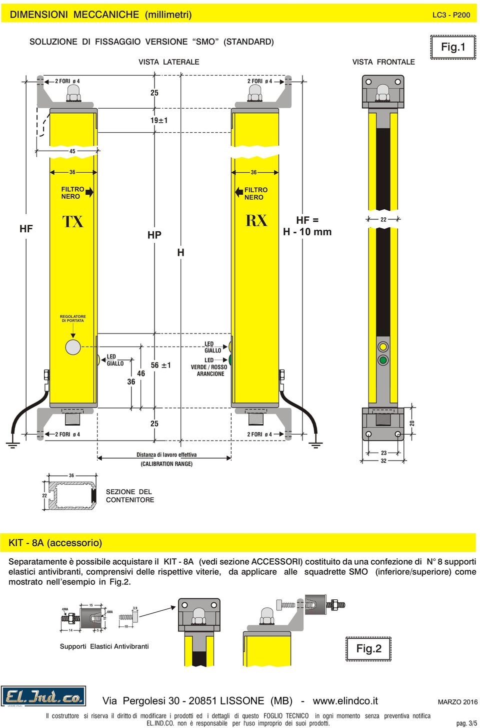 (CALIBRATION RANGE) 2 2 SEZIONE DEL CONTENITORE KIT - 8A (accessorio) Separatamente è possibile acquistare il KIT - 8A (vedi sezione ) costituito da una confezione di