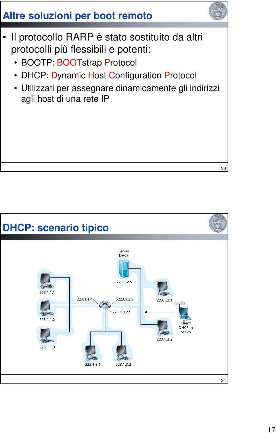 DHCP: Dynamic Host Configuration Protocol Utilizzati per assegnare