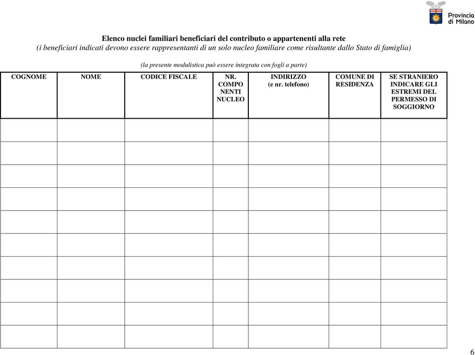 presente modulistica può essere integrata con fogli a parte) COGNOME NOME CODICE FISCALE NR.
