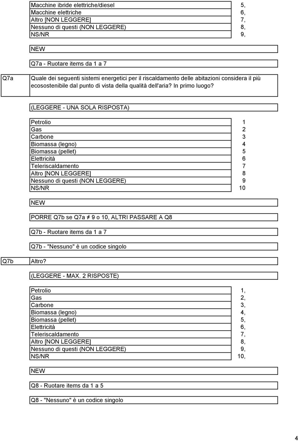 Petrolio Gas Carbone Biomassa (legno) Biomassa (pellet) Elettricità Teleriscaldamento Nessuno di questi (NON LEGGERE) 6 7 8 9 0 PORRE Q7b se Q7a 9 o 0, ALTRI PASSARE A Q8 Q7b - Ruotare