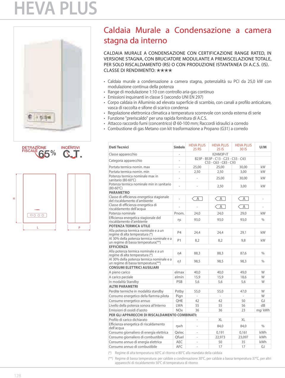 CLASSE DI RENDIMENTO: Caldaia murale a condensazione a camera stagna, potenzialità su PCI da 25,0 kw con modulazione continua della potenza Range di modulazione 1:10 con controllo aria-gas continuo