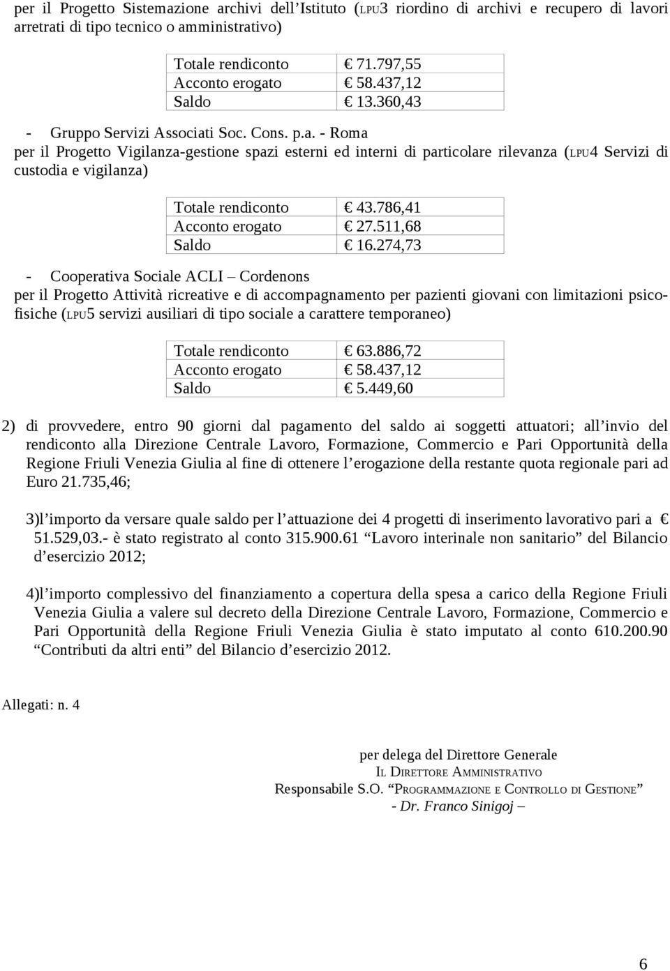 274,73 - Cooperativa Sociale ACLI Cordenons per il Progetto Attività ricreative e di accompagnamento per pazienti giovani con limitazioni psicofisiche (LPU5 servizi ausiliari di tipo sociale a