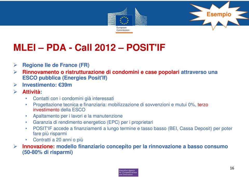 investimento della ESCO Apaltamento per i lavori e la manutenzione Garanzia di rendimento energetico (EPC) per i proprietari POSIT'IF accede a finanziamenti a lungo termine