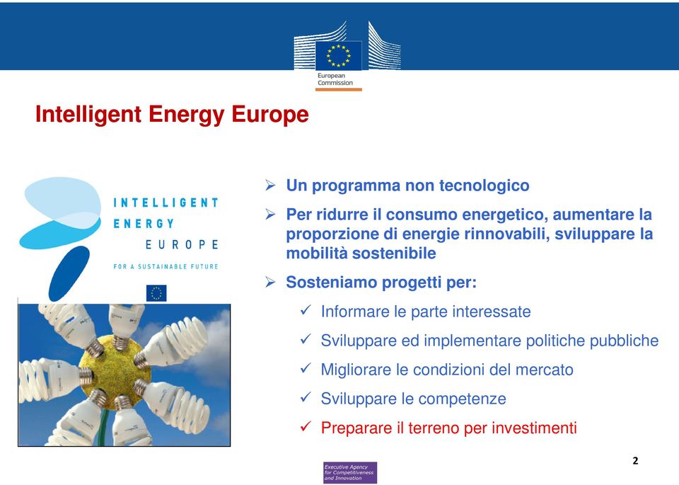 progetti per: Informare le parte interessate Sviluppare ed implementare politiche pubbliche