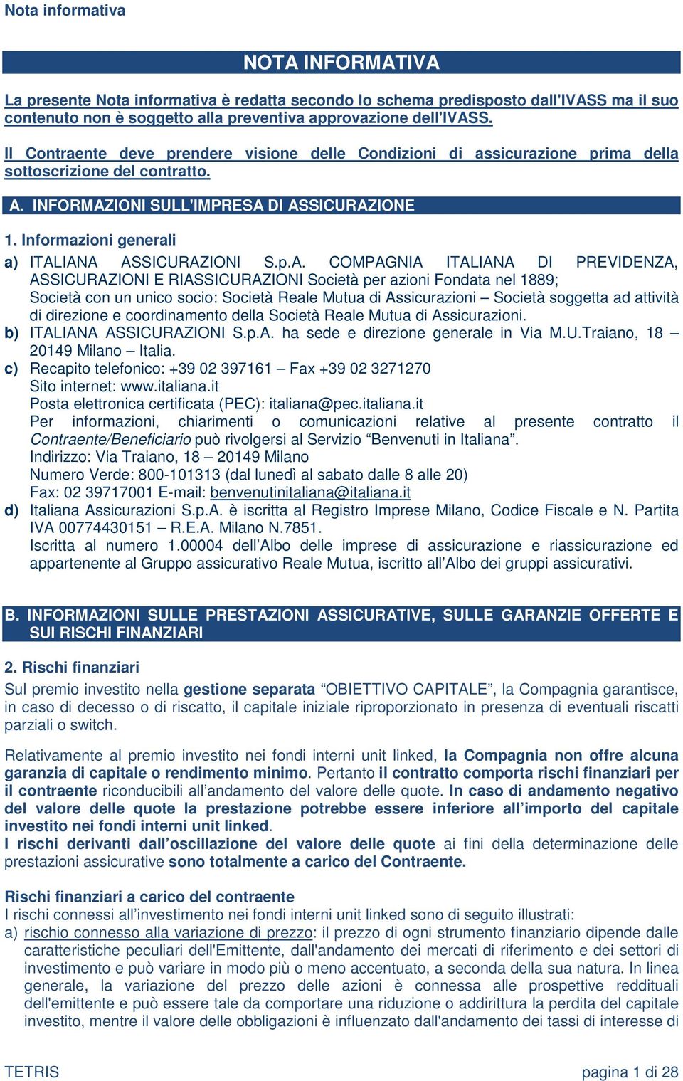 Informazioni generali a) ITAL