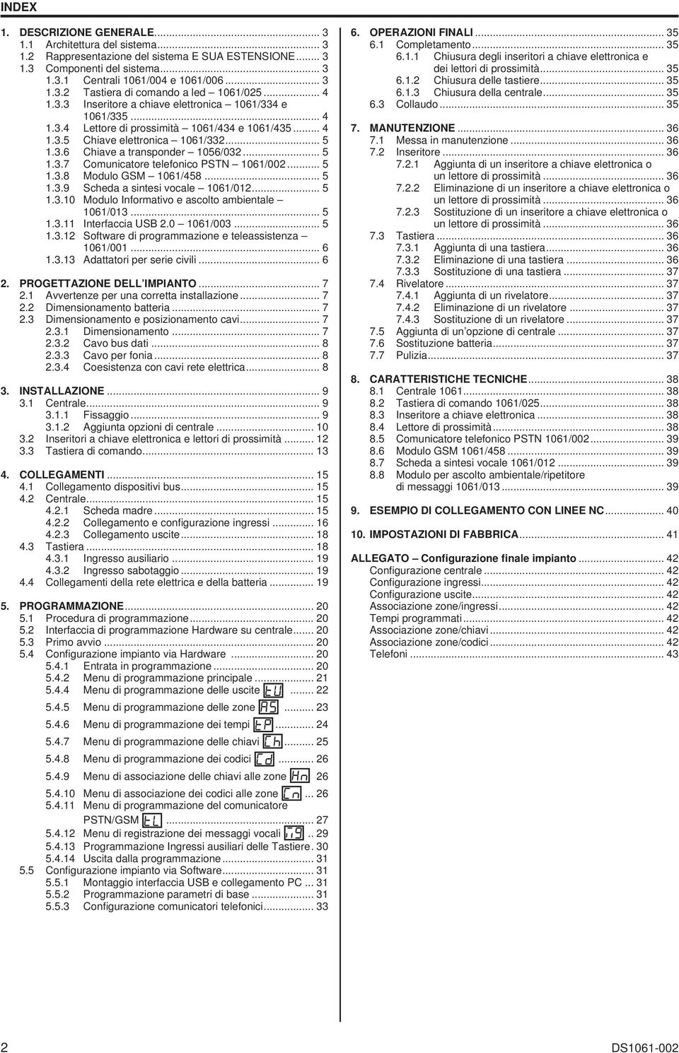 .. 5 1.3.7 Comunicatore telefonico PSTN 1061/002... 5 1.3.8 Modulo GSM 1061/458... 5 1.3.9 Scheda a sintesi vocale 1061/012... 5 1.3.10 Modulo Informativo e ascolto ambientale 1061/013... 5 1.3.11 Interfaccia USB 2.