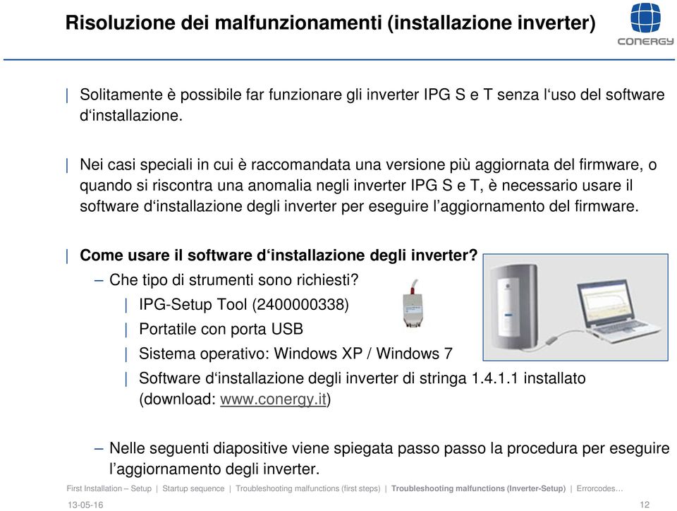 inverter per eseguire l aggiornamento del firmware. Come usare il software d installazione degli inverter? Che tipo di strumenti sono richiesti?