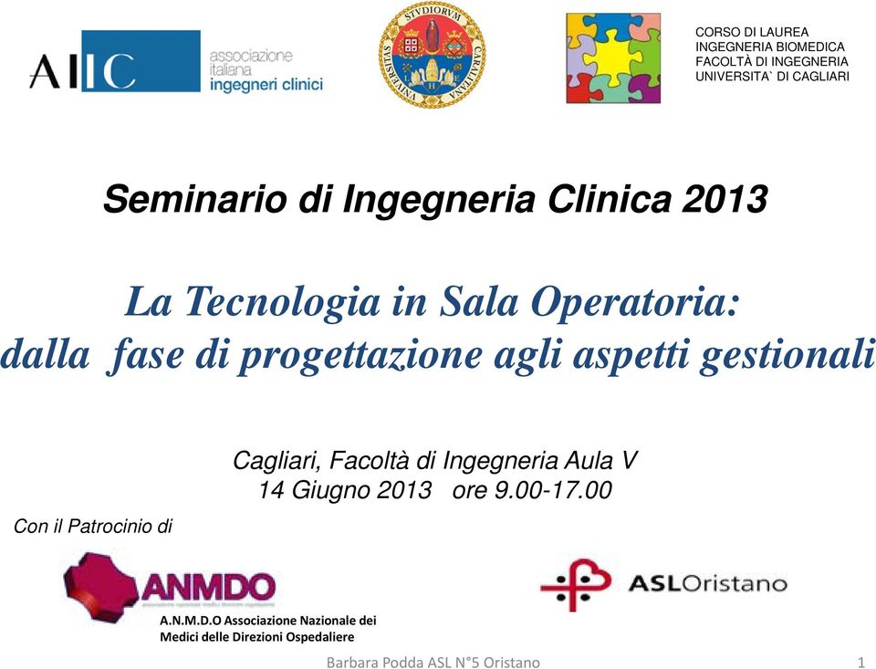 Patrocinio di Cagliari, Facoltà di Ingegneria Aula V 14 Giugno 2013 ore 9.