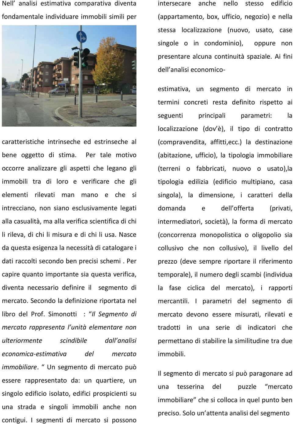 Ai fini dell analisi economicoestimativa, un segmento di mercato in termini concreti resta definito rispetto ai seguenti principali parametri: la caratteristiche intrinseche ed estrinseche al bene