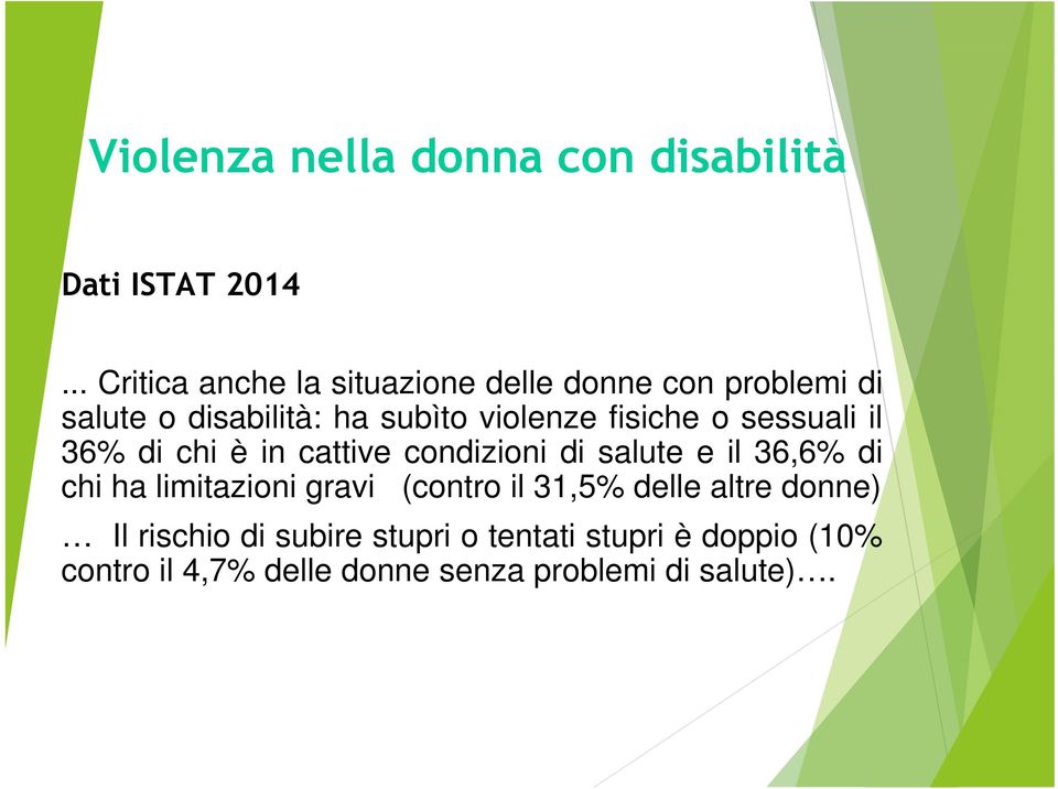 fisiche o sessuali il 36% di chi è in cattive condizioni di salute e il 36,6% di chi ha limitazioni