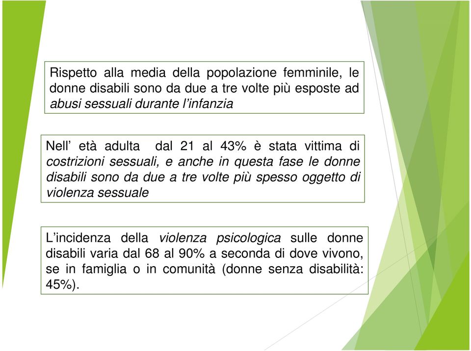 donne disabili sono da due a tre volte più spesso oggetto di violenza sessuale L incidenza della violenza psicologica