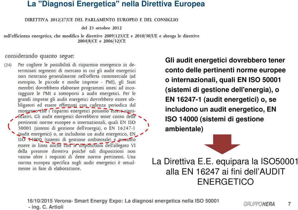 o EN 16247-1 (audit energetici) o, se includono un audit energetico, EN ISO 14000 (sistemi di