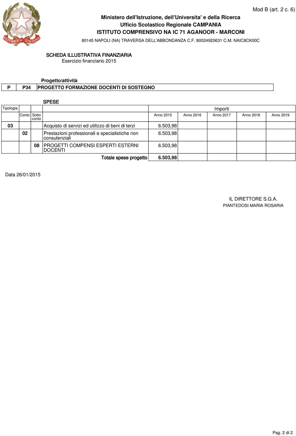 503,98 02 Prestazioni professionali e specialistiche non consulenziali 08 PROGETTI COMPENSI