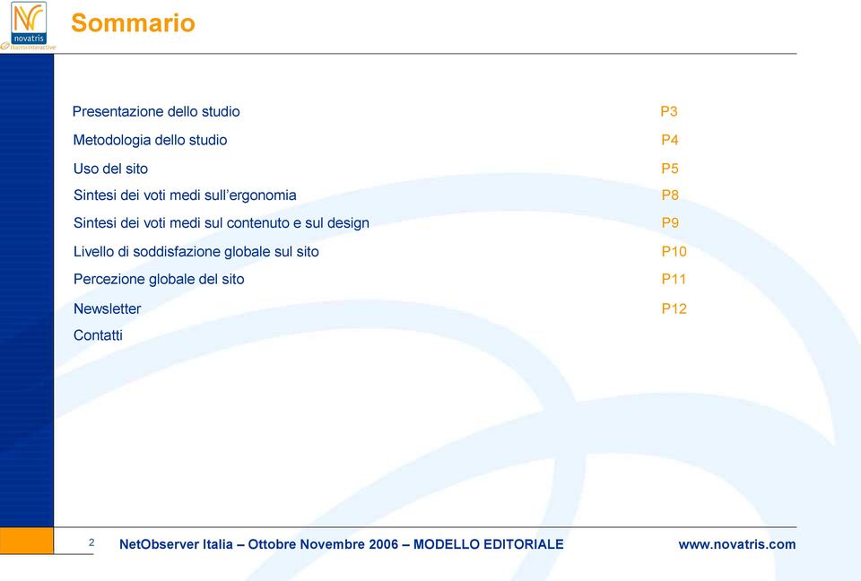 Livello di soddisfazione globale sul sito Percezione globale del sito Newsletter