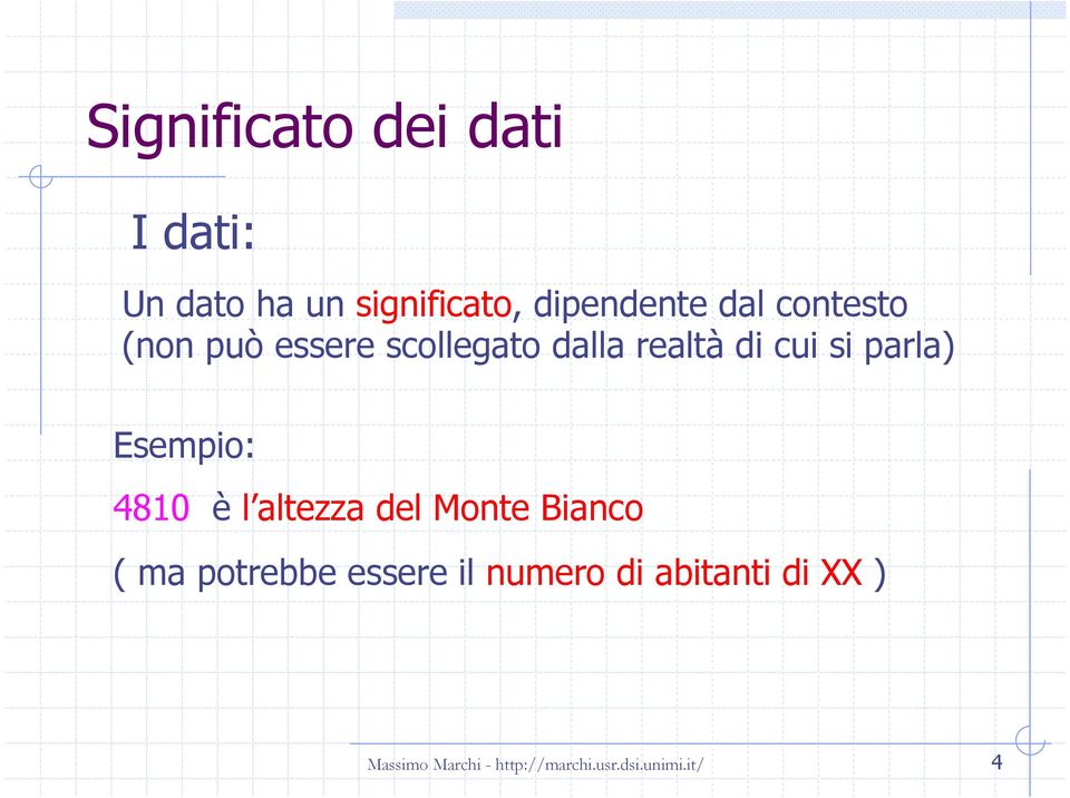 realtà di cui si parla) Esempio: 4810 è l altezza del