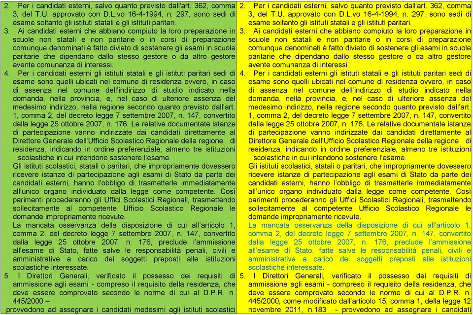 del T.U. approvato con D.L.vo 16-4-1994, n. 297, sono sedi di esame soltanto gli istituti statali e gli istituti paritari. 3.