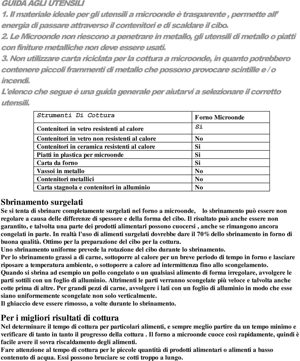 Non utilizzare carta riciclata per la cottura a microonde, in quanto potrebbero contenere piccoli frammenti di metallo che possono provocare scintille e / o incendi.