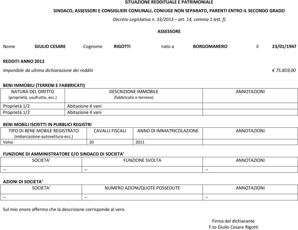 859,00 Proprietà 1/2 Abitazione 6 vani Proprietà 1/2 Abitazione 4 vani TIPO DI BENE MOBILE