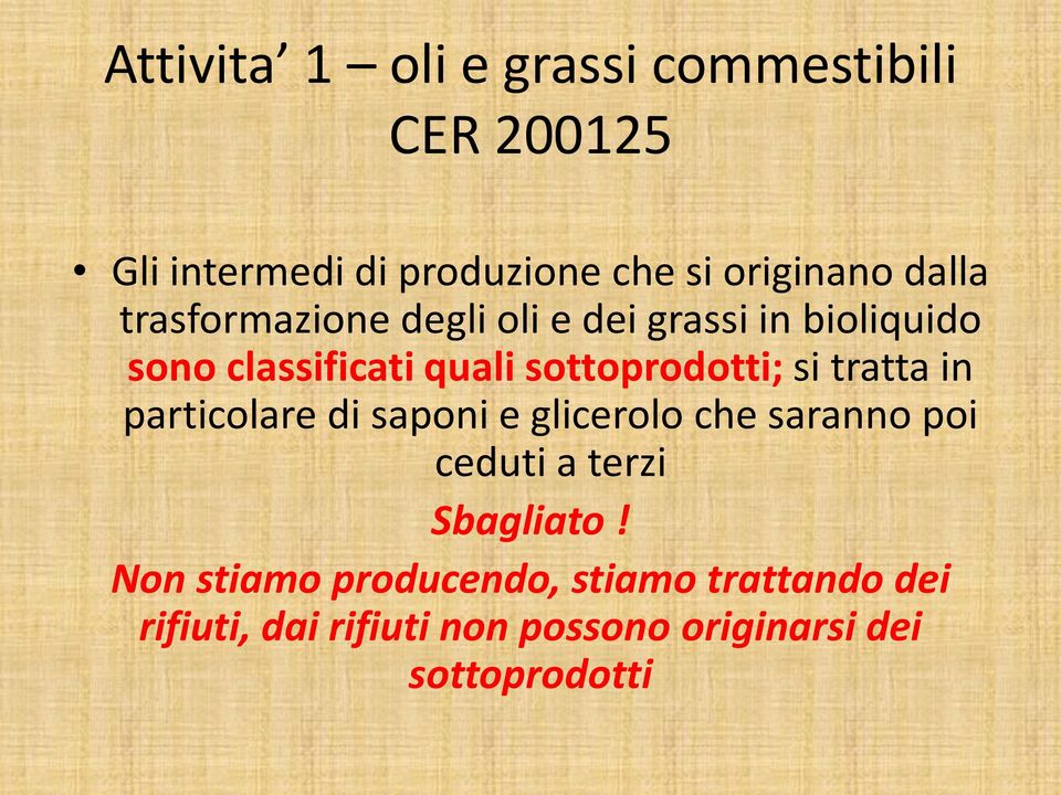 sottoprodotti; si tratta in particolare di saponi e glicerolo che saranno poi ceduti a terzi