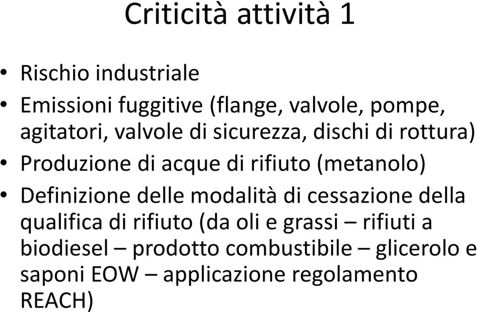 (metanolo) Definizione delle modalità di cessazione della qualifica di rifiuto (da oli e