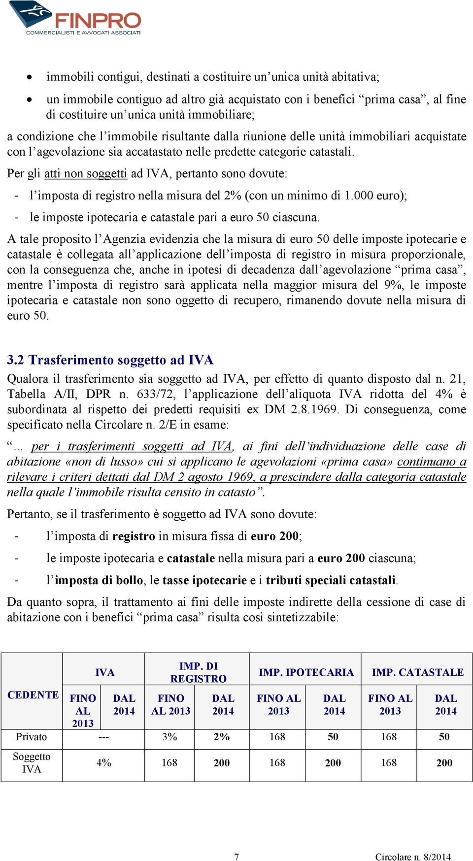 Per gli atti non soggetti ad IVA, pertanto sono dovute: - l imposta di registro nella misura del 2% (con un minimo di 1.000 euro); - le imposte ipotecaria e catastale pari a euro 50 ciascuna.