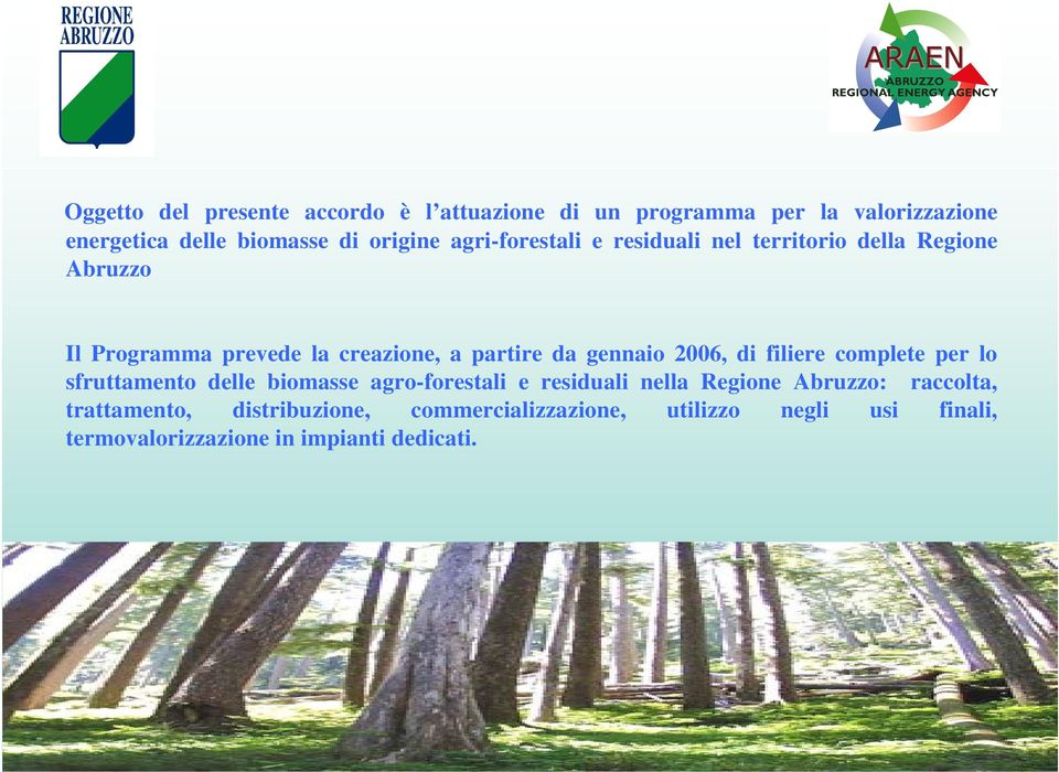 2006, di filiere complete per lo sfruttamento delle biomasse agro-forestali e residuali nella Regione Abruzzo: